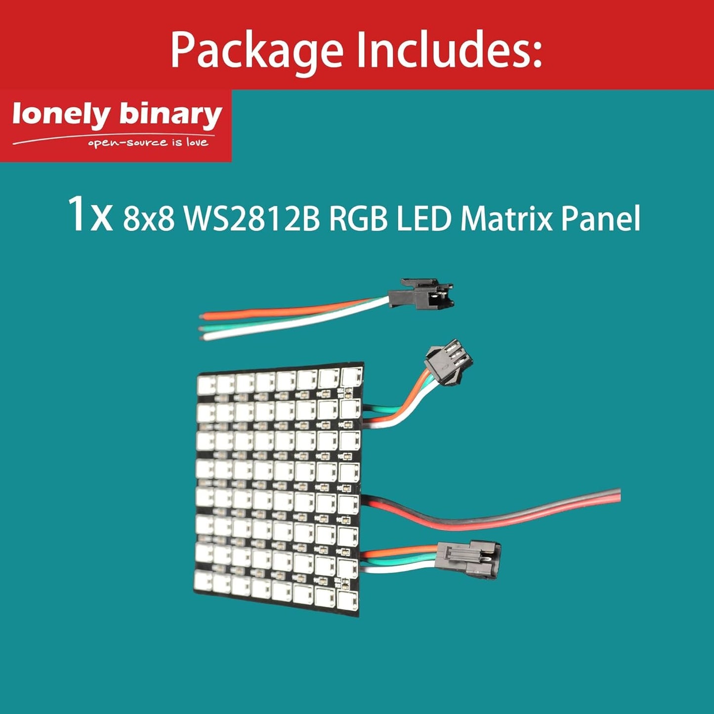 Lonely Binary 8x8 WS2812B RGB LED Matrix â€“ 64 Individually Addressable LEDs, Programmable Panel for Arduino, ESP32, Raspberry Pi, DIY Lighting Projects (8x8 RGB LED Matrix (64 Pixels))