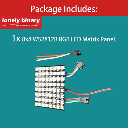 Lonely Binary 8x8 WS2812B RGB LED Matrix â€“ 64 Individually Addressable LEDs, Programmable Panel for Arduino, ESP32, Raspberry Pi, DIY Lighting Projects (8x8 RGB LED Matrix (64 Pixels))