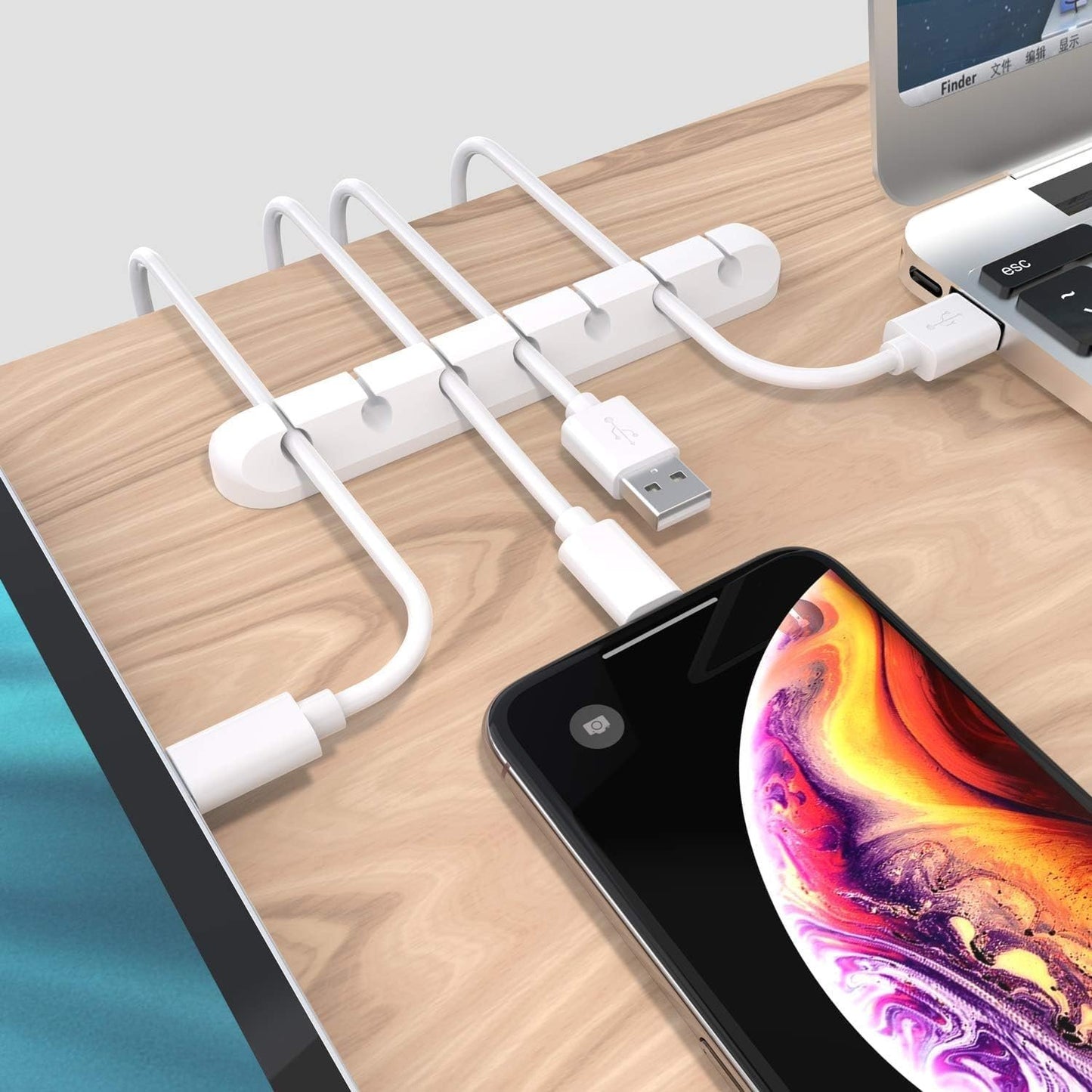 SOULWIT® 3-Pack Cable Holder Clips, Desktop Cable Organizer Cord Wire Management for USB Charging Cable/Power Cord/Mouse Cable PC Office Home