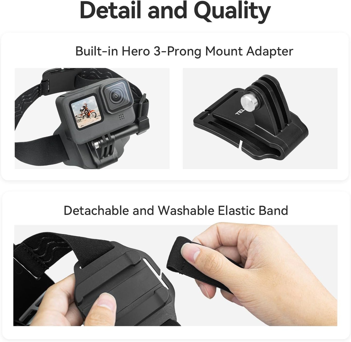 Adaptom° Head Band Holder Cap Clip 2 in 1 Action Cam/Cell Phone Head Harness with Cell Phone Clip for Most Action Cameras and Smartphones