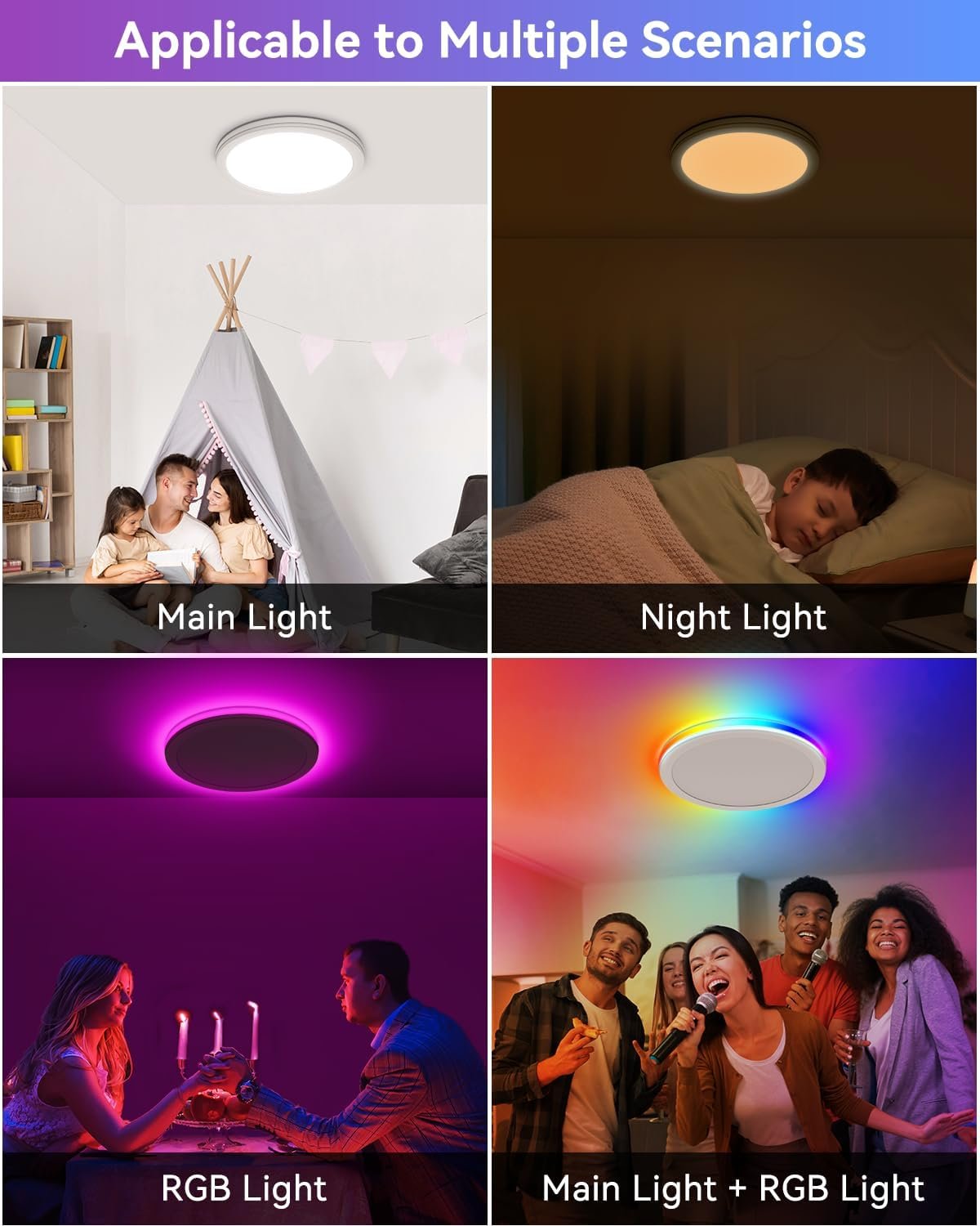 Aphyni RGB LED Ceiling Light Fixture with Remote, 3600LM Flush Mount Light Fixture, DIY Colors, Disco Mode, 3000K-6500K Dimmable Ceiling Lights for Bedroom, Living Room, Smart App, 15.8 Inch 36W White