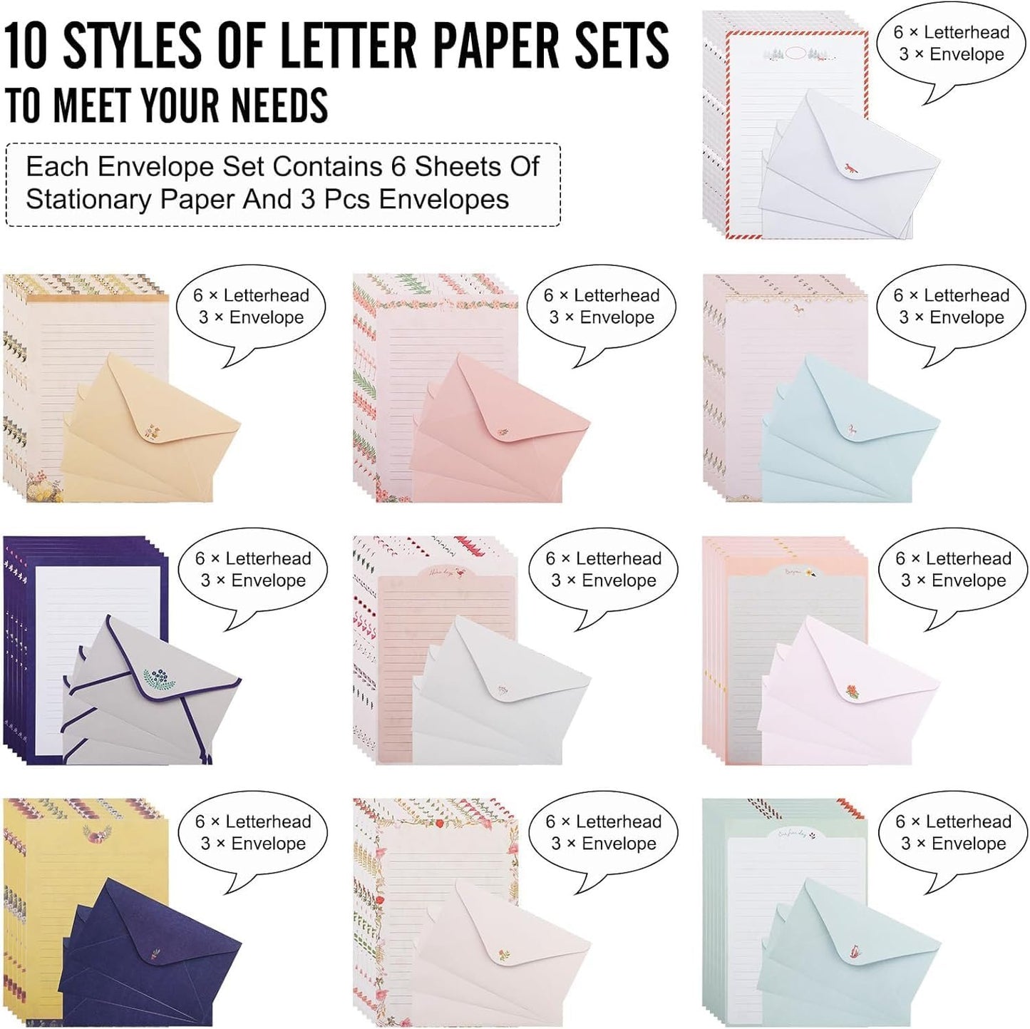 130Pcs Stationery Paper Set, 60Sheets Letter Papers and 30Pcs Envelopes with 40Pcs Sealing Stickers, Double-Sided Writing/Printing Stationery Letter Set