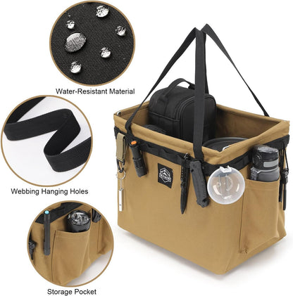 SEPWIK Camping Storage Bag Multifunctional Collapsible Tactical Bag, Car Trunk Organizer for Tool, Cookware Carry Bag, Picnic Basket for Outdoor, Travel, Hiking, Camper, RV (Khaki)