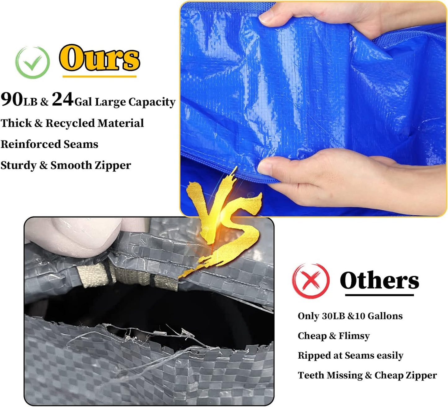 Extra Large Heavy Duty Carry Bags with Backpack Straps, Strong Handles and Zippers, Space Saving Storage Bags, Made of Recycled Material (Blue,Set of 8)