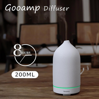 Gooamp 200ML Ceramic Diffuser,Aromatherapy Diffuser,Essential Oil Diffuser with 7 Color Lights Auto Shut Off for Home Office Room, White Base (1/3/6/ON hrs Working time)