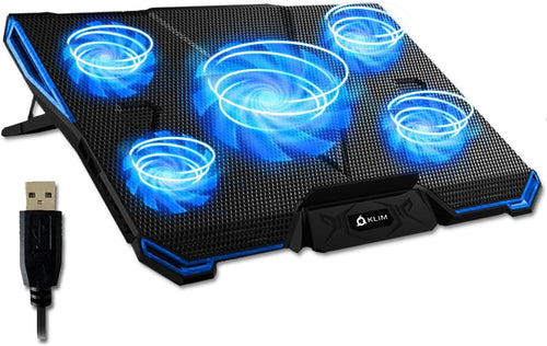 Klim Cyclone - Laptop Cooling Stand - Maximal Cooling - XL Laptop Stand with 5 Cooling Fans - Compatible with Gaming Laptop, PS4 and PS5 Cooling Pad + New 2023 Version + Blue
