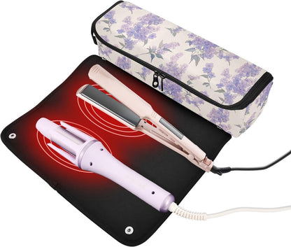 FRODOTGV Organizzatore 2 in 1 per strumenti per capelli viola chiaro con tappetino in ferro, organizer per piastre per capelli di grande capacità, organizer per strumenti caldi e accessori per la cura