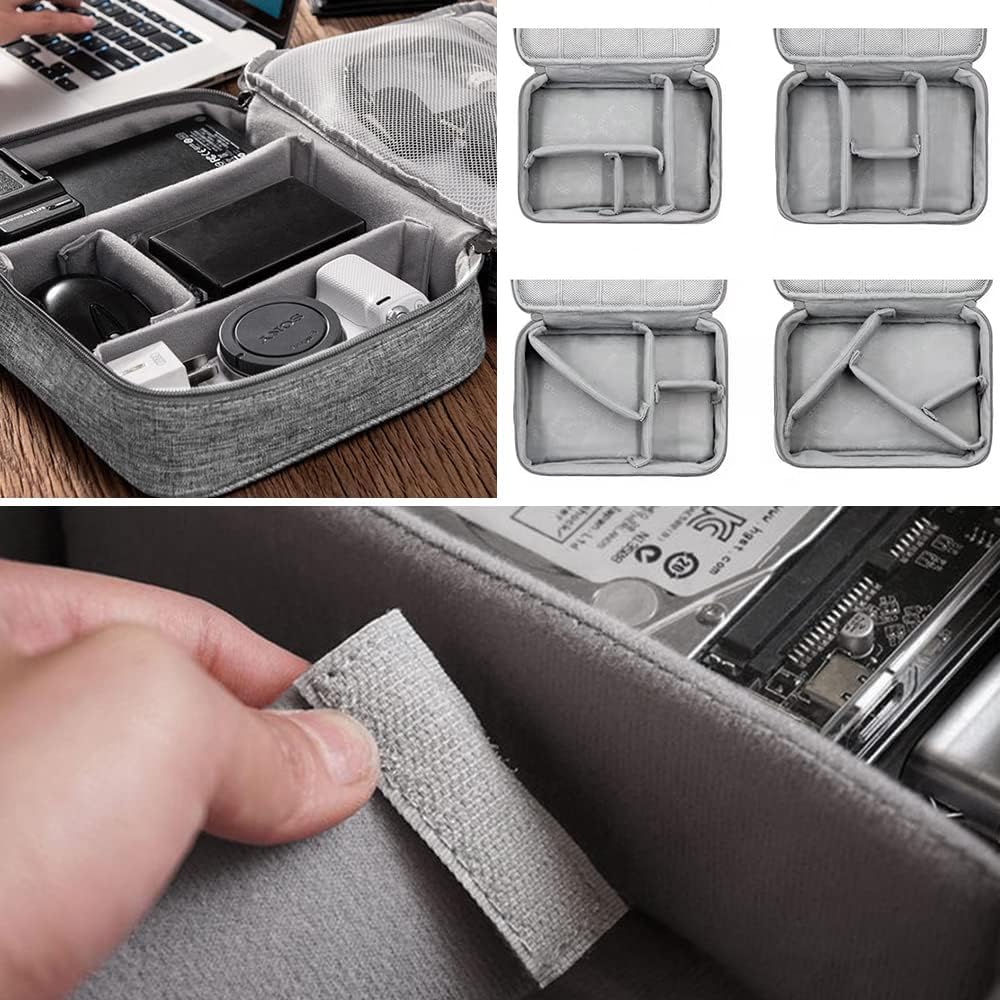 HCFGS Large Travel Cables Organizer Three Layers Waterproof Shockproof Cable Bag for Camera, iPad, USB Cable, SD Cards, Chargers, Hard Disk (Grey)
