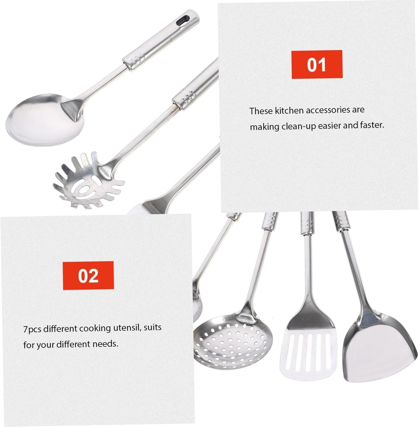 UTHCLO 7Pezzi Utensili Acciaio Inossidabile Gadget Per Cottura e Pentolame Include Schiumarola e Spatola Utensili Essenziali Per Cucina