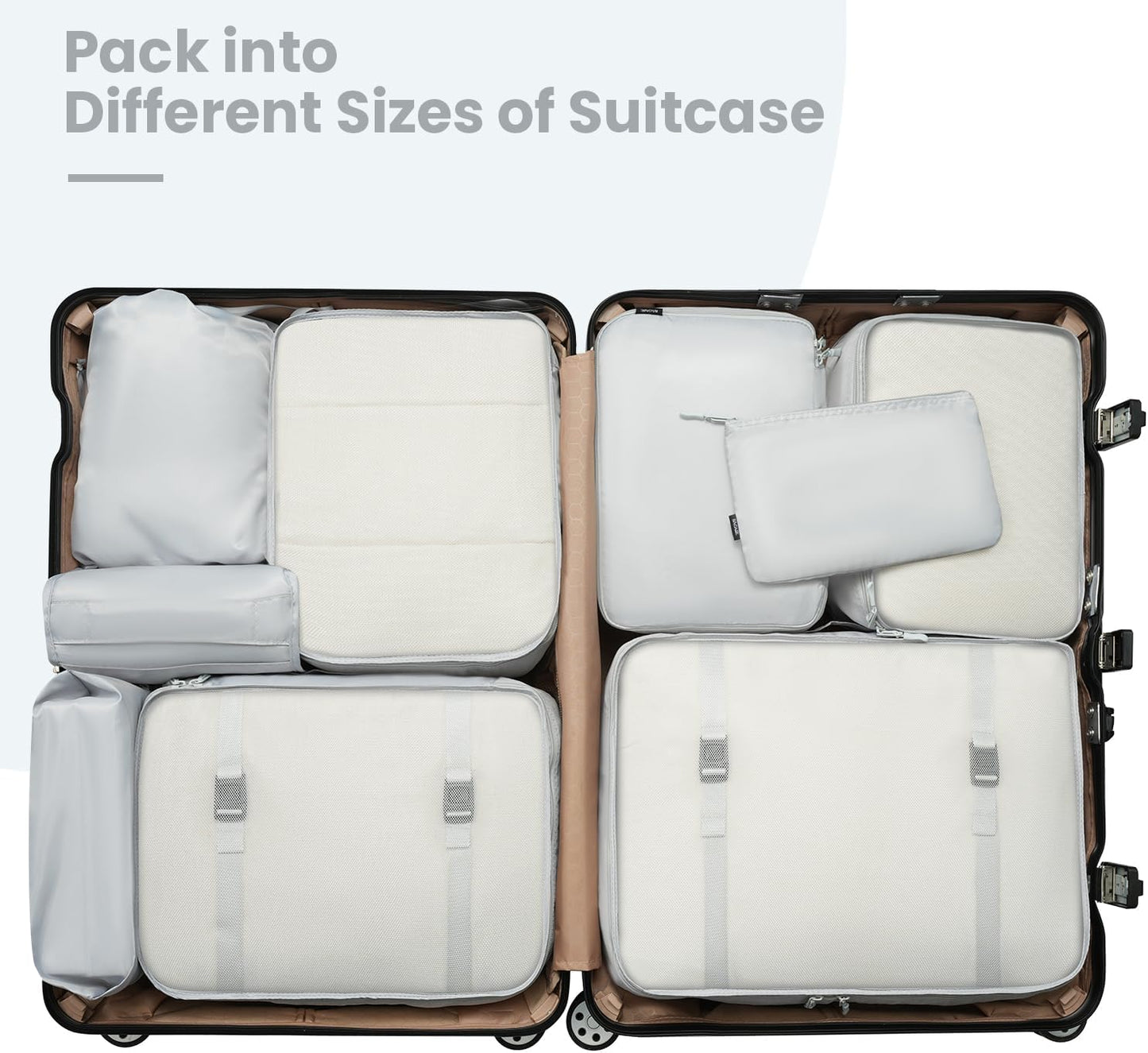 BAGAIL Pack of 10 Packing Cubes of Various Sizes for Travel Accessories Luggage Carry On Suitcase