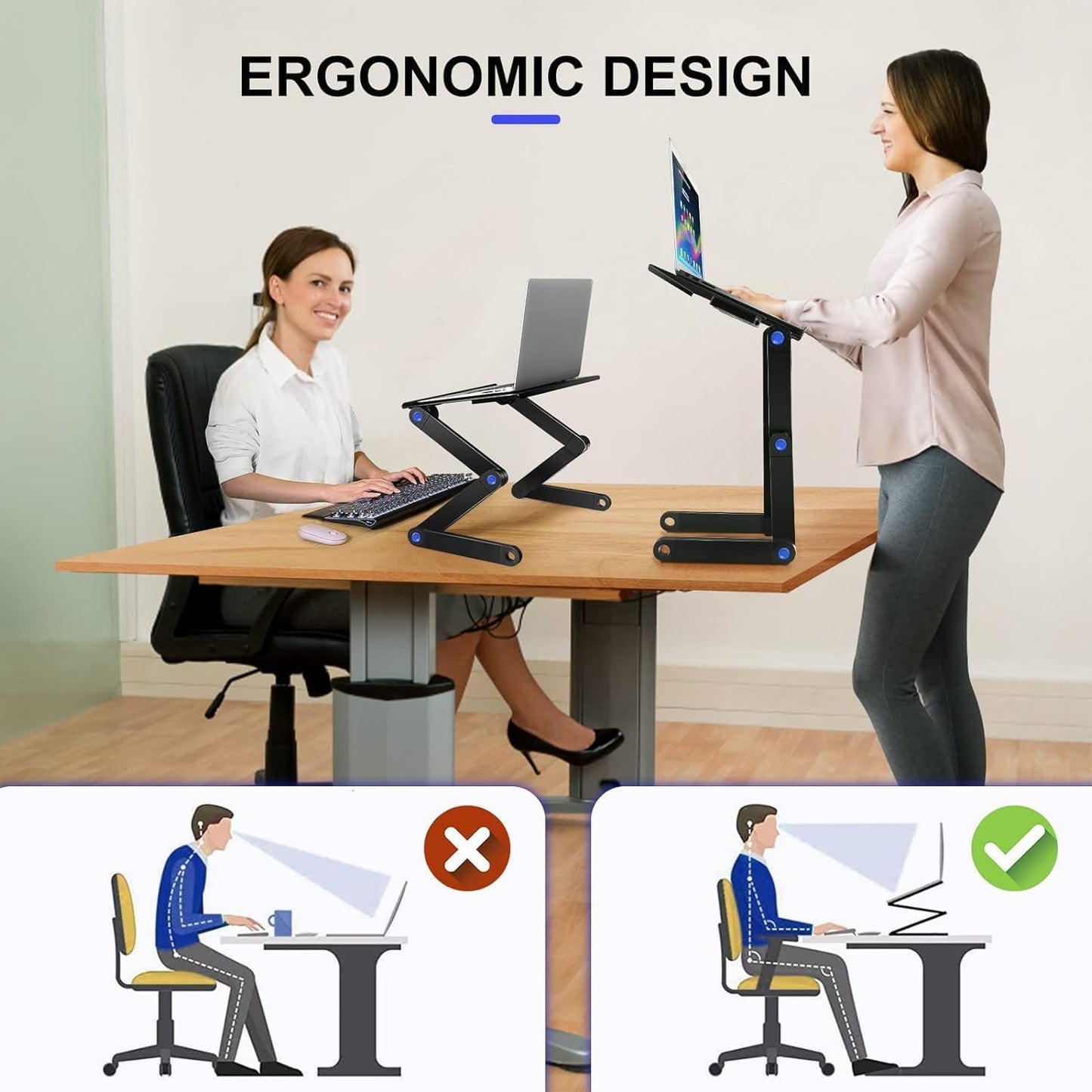 XICEN Height Adjustable Laptop Table, Portable Computer Laptop Desk Foldable Table Workstation Notebook Riser with 2 CPU Cooling USB Fans and Mouse Pad, Laptop Stand Holder for Bed Sofa Office