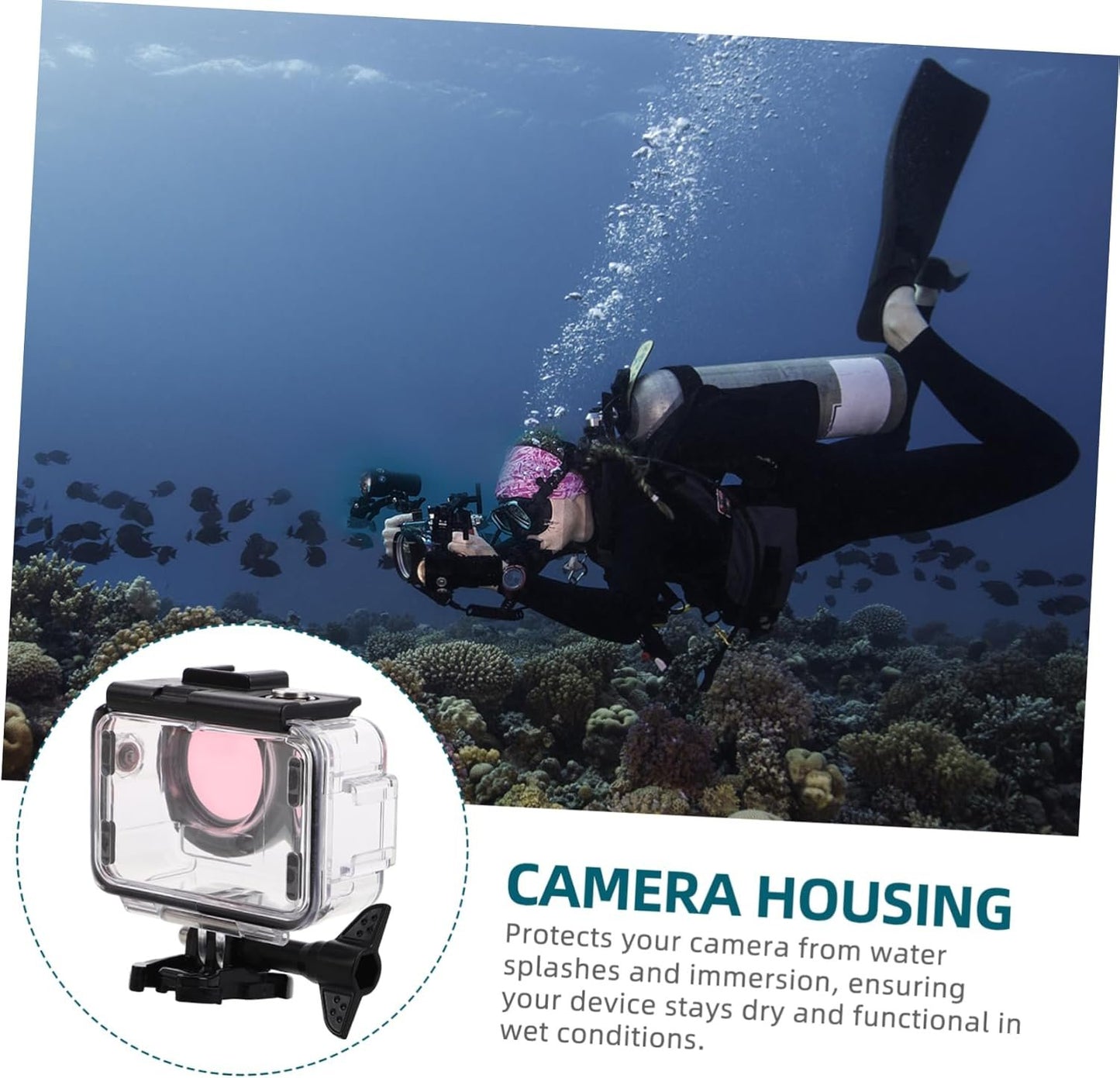 KALLORY Camera Protective Shell with Dual Cold Shoe Mounts Underwater Housing Case for Digital
