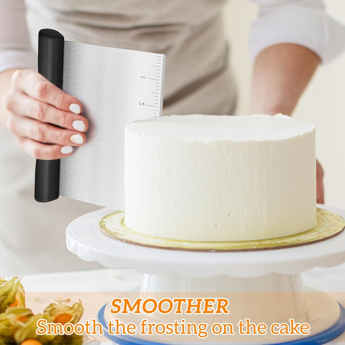 Shanghigh Dough Scraper and Cutter - Multi-Purpose Bench Scraper/Chopper with Measuring Scale, Stainless Steel Kitchen Essential Baking Cooking Tool for Bread, Pizza and Cake, Food Cutting Tool