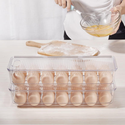 Vtopmart 2 Pack Egg Holder for Fridge, 14 Eggs Stackable Plastic Egg Tray with Lids, Egg Storage Container for Fridge(14 Eggs/2 PCS)