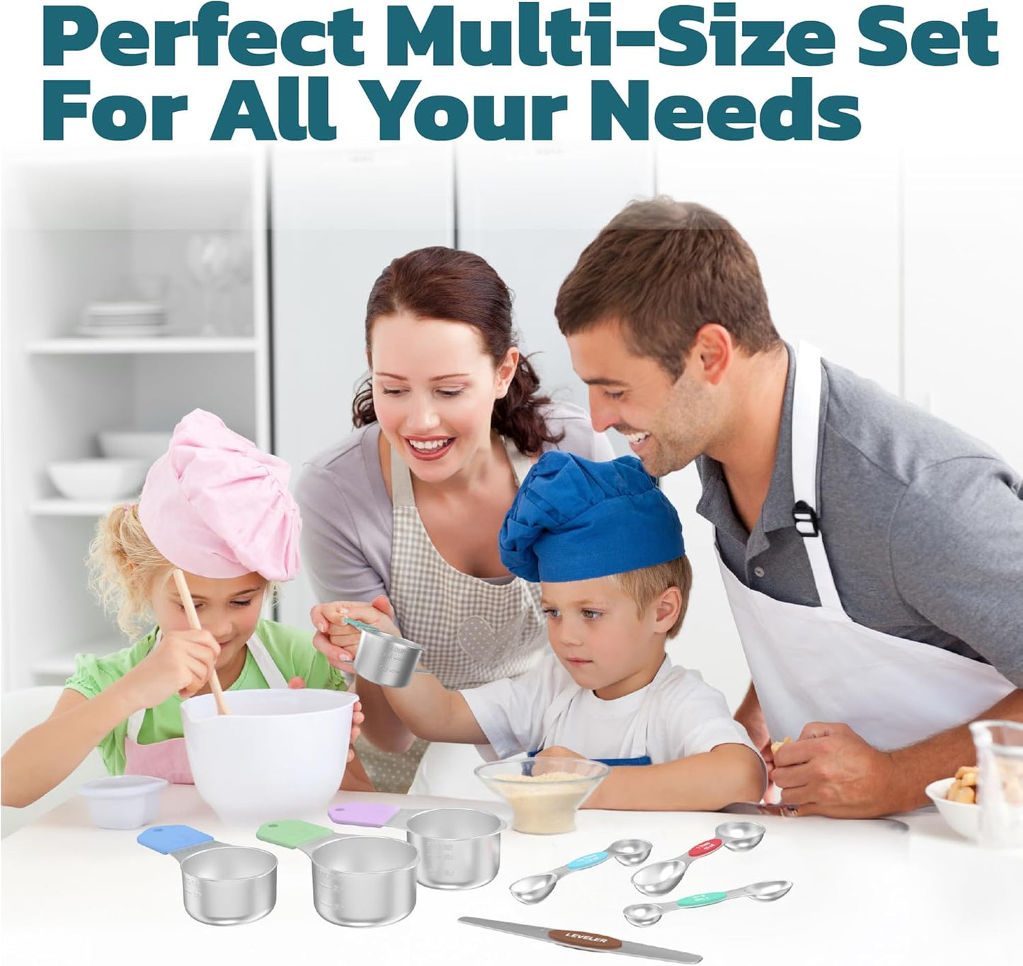 Magnetic Measuring Cups and Spoons Set of 17 - Stackable Stainless Steel Magnetic Measuring Spoons Set with Leveler - Dual Marking Scale Measuring Cup for Dry and Liquid Ingredients - Baking & Cooking