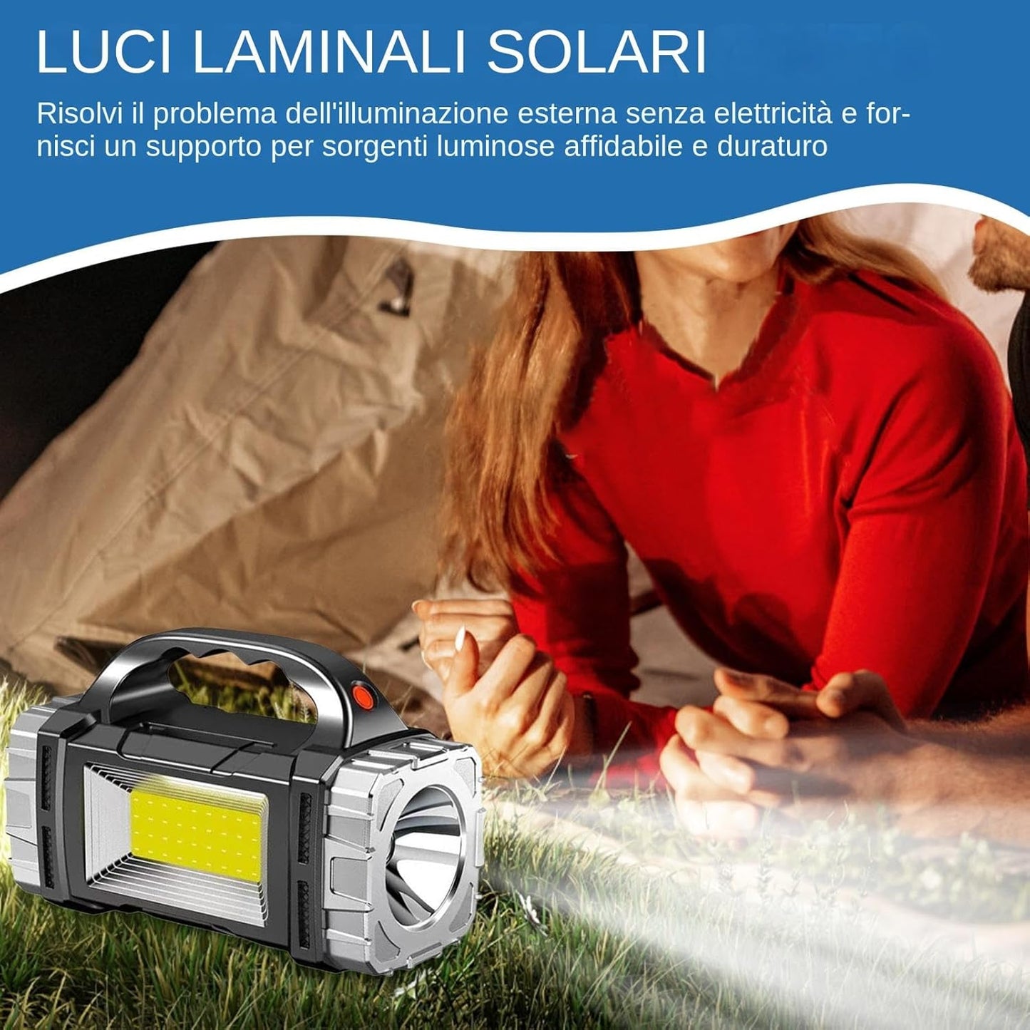 Generico Solar Flashlight, USB Rechargeable Waterproof Torch, Emergencies Power Bank, Rugged Outdoor Gear, Solar-Powered LEDs Light for Hiking, Camping, Survival, Travel, Work Situations
