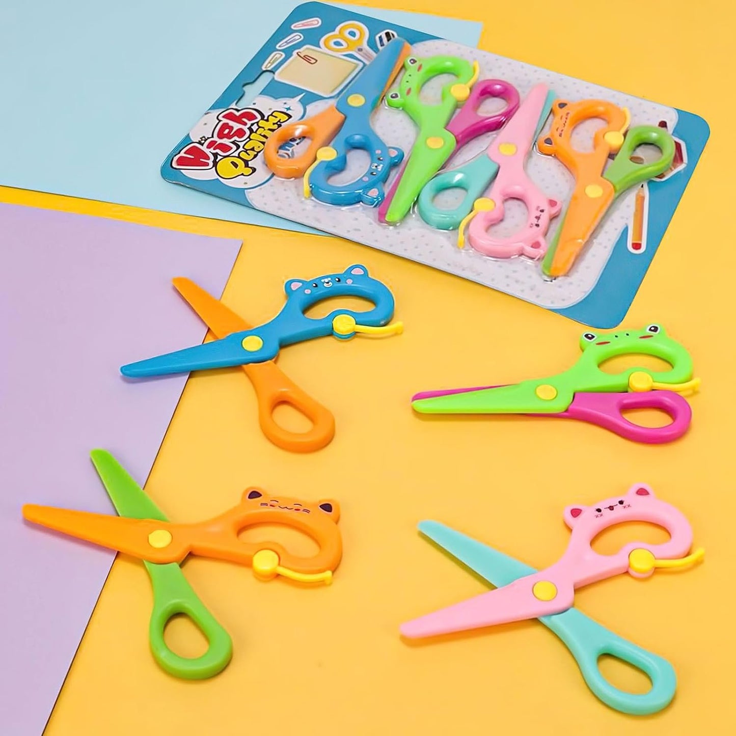 LOVESTOWN Toddler Safety Scissors, 4PCS Blunt Tip Adaptive Cute Training Scissor for Kids & Children, Playdough Tools Cutting Skills Preschool Training Activity, Construction Paper Cutting Art Crafts