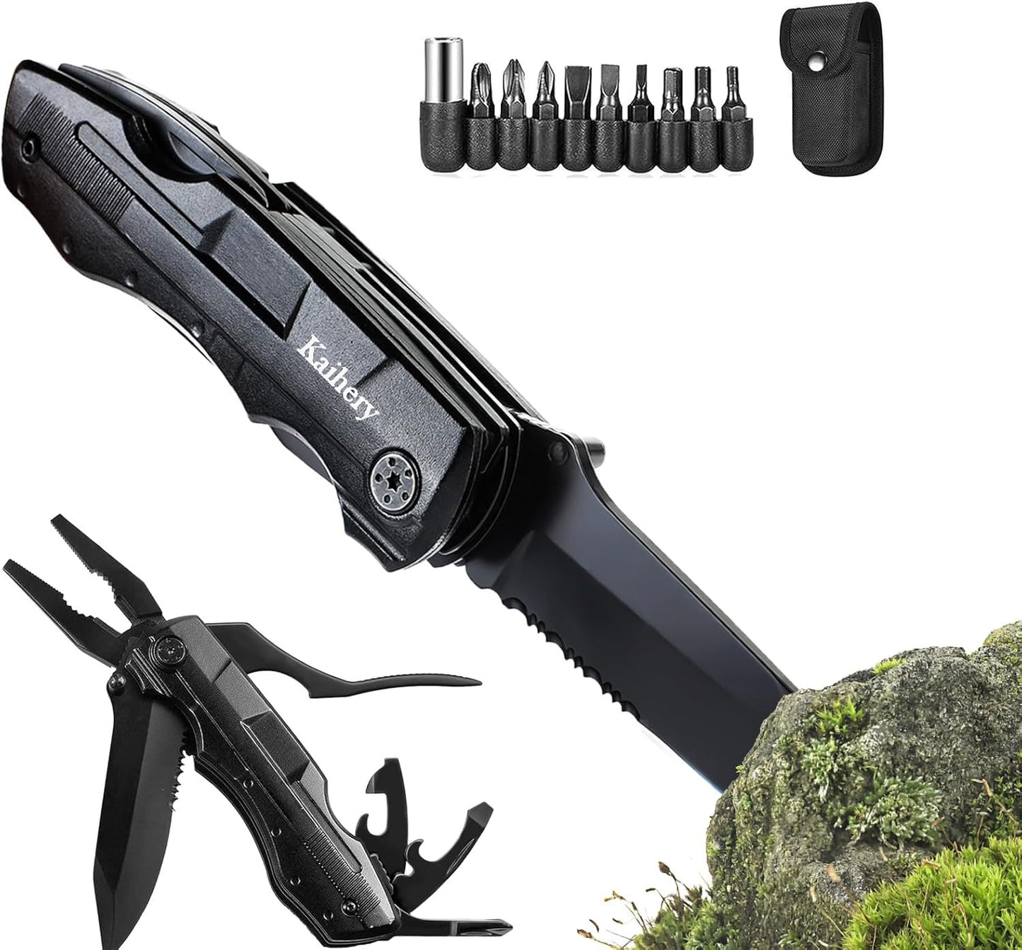 Pocket Knife Folding Multitool, Stocking Stuffers Gifts for Men Dad, Urvival Gear with Knife Pliers Screwdriver Saw, Multi Tool Camping Knife with Safety Locking for Outdoor Survival Hunting Camping
