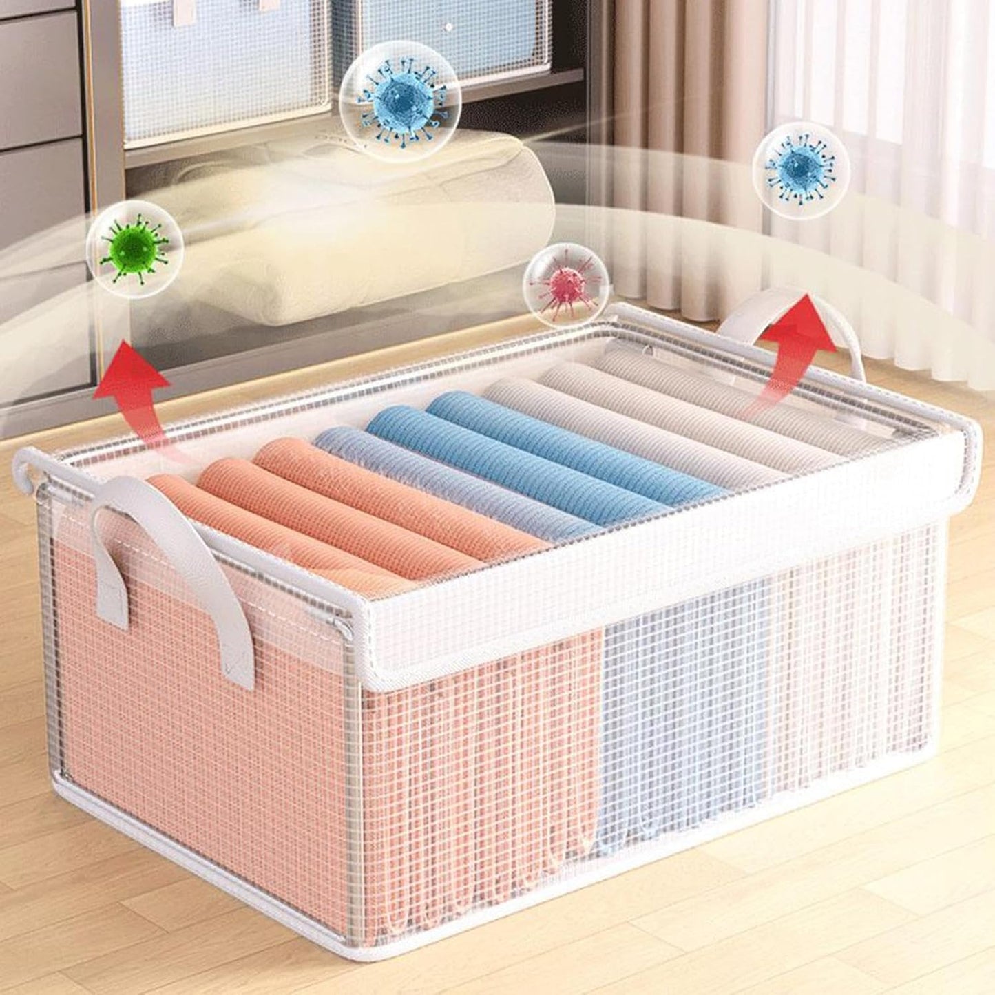 Rissunkv Blanket Organizer - Decorative Closet Organizers,Transparent Space-Saving Multi-Functional Stackable Container Box for Laundry Travel Packing Bedroom Closet Organization Clothing Moving House
