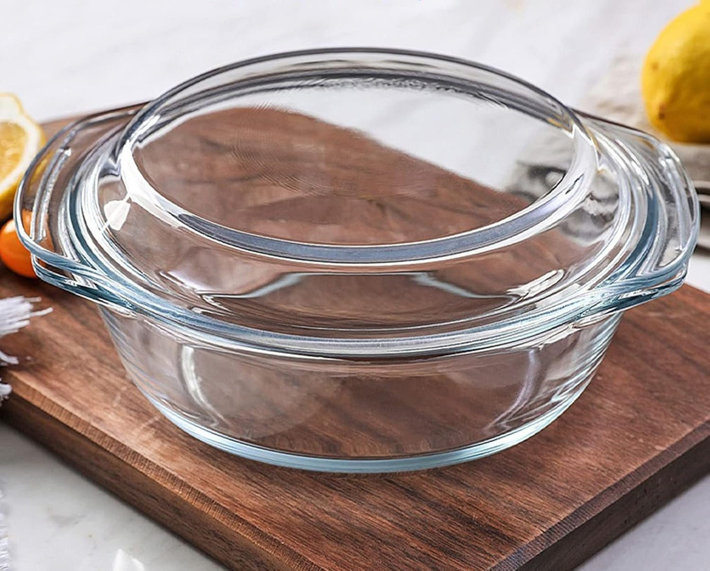 Mapeoes Casserole Baking Dish with 2 pcs for Oven, 1 QT large,Round with Handle and Glass Lid, Borosilicate Glass, Oven Microwave Dishwasher freezer safe,Cookware Bowl,Clear