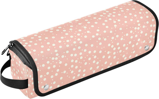 FRODOTGV Borsa da viaggio rosa a pois per strumenti per capelli caldi con tappetino in ferro antipolvere borsa da viaggio per piastra per utensili caldi e accessori per la cura dei capelli Custodia