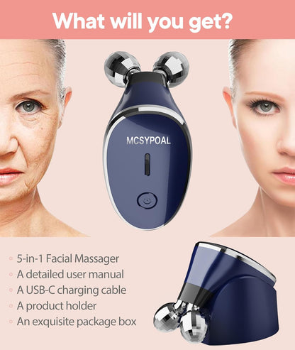 MCSYPOAL Microcurrent-Facial-Device, 5-in-1 Microcurrent Multifunctional Facial Massager, Face Roller Face Massager for Skin Care, Royal Blue