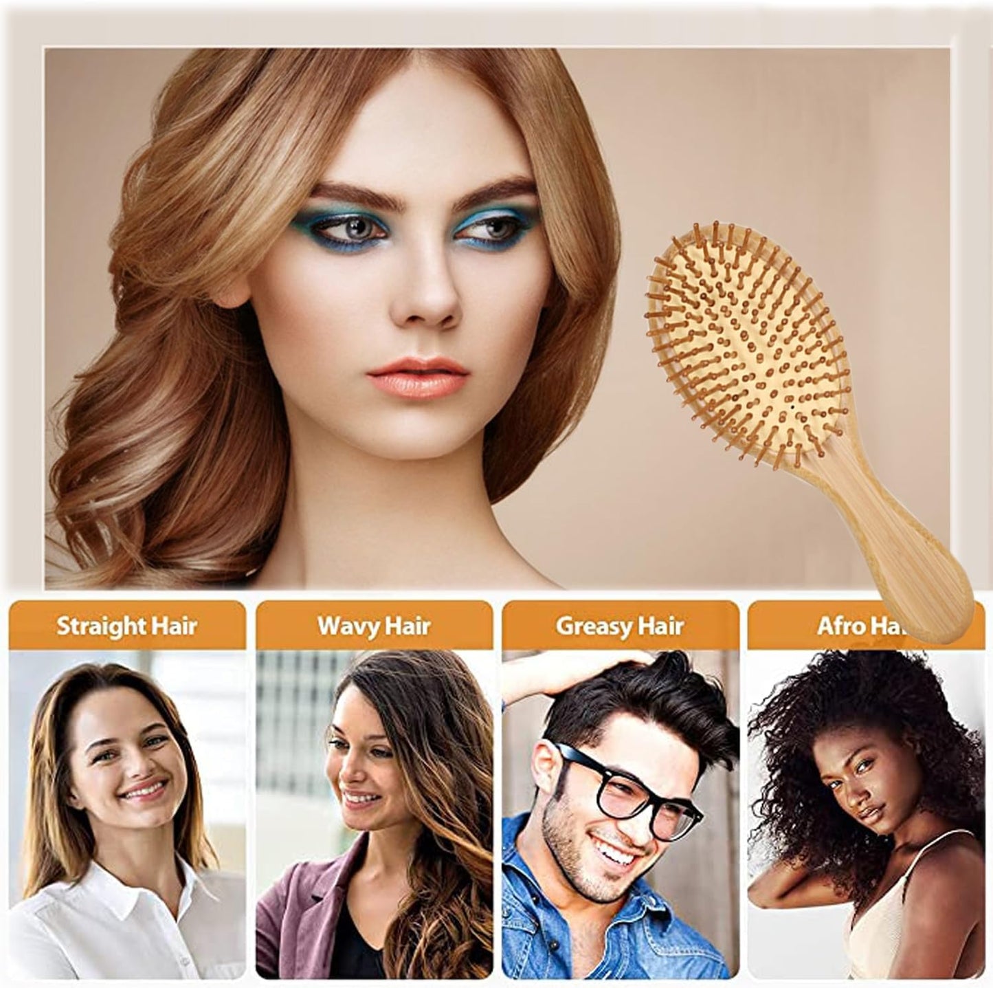 YQkangzhu Bamboo Paddle Hair Brush, Natural Bamboo Air Cushion Comb for Massaging Scalp, Anti Static Hair Massage Brush for Daily Care, Large Oval Brush for Curly Hair, Reduce Frizz No Hair Tangle