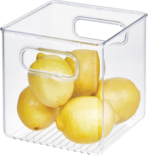 iDesign Plastic Fridge and Freezer Storage Organizer Cube Bin With Handles, Clear Container for Food, Drinks, Produce Organization, BPA-Free, 6" x 6" x 6", Clear