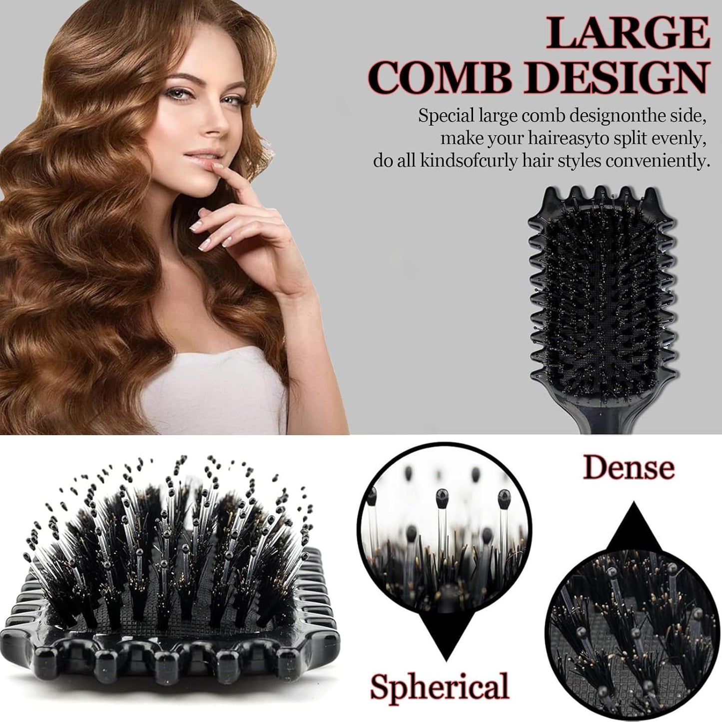 Black Detangling Brush for Curly Hair - Styling Brush for Curly, Wavy, Thick & Frizzy Hair - Gentle on Scalp, Reduces Breakage & Frizz - Perfect for Men, Women
