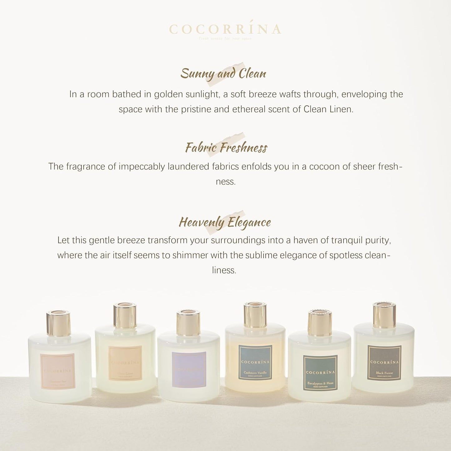 Cocorrína Reed Diffuser Set, 6.7 oz Clean Linen Scented Home Fragrance with Sticks for Bathroom Shelf Decor