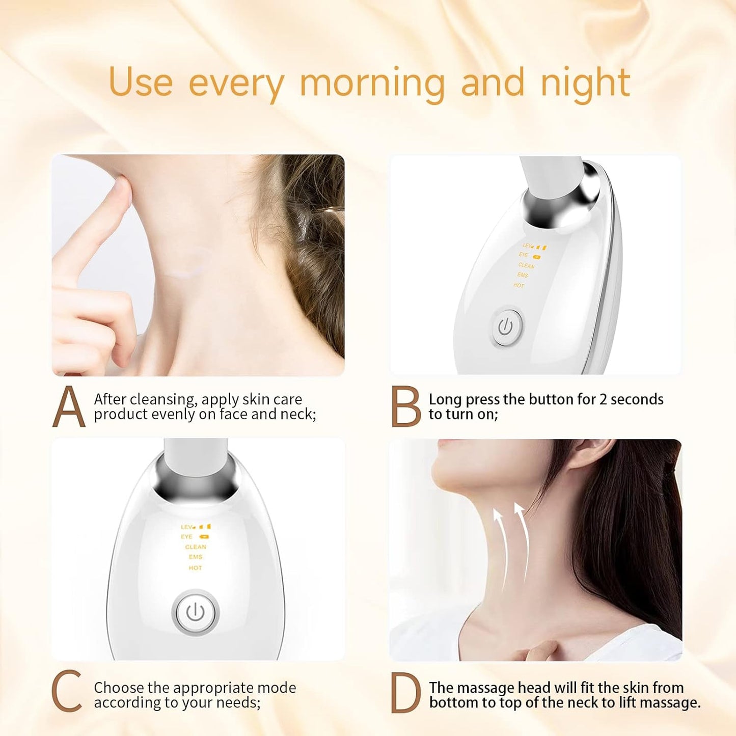 ASEXETIC Firming Wrinkle Removal Device for Neck Face, Double Chin Reducer, 3 in 1 Portable Face Massager for Skin Care, Face Sculpting Tool, Vibration, Thermal, Microcurrent