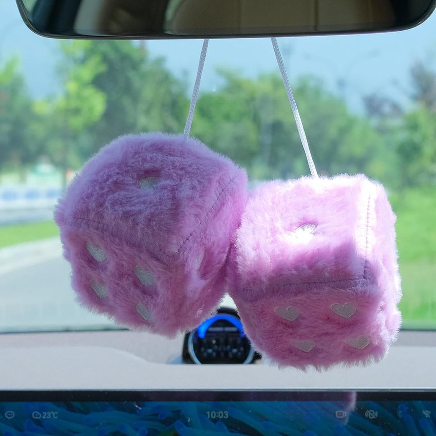 Car Interior Accessories Dice | 1 Pair Car Decorative Dice Pendant - Auto Plush Soft Dice Heart Embroidery Design for Door Handle Wall Decor