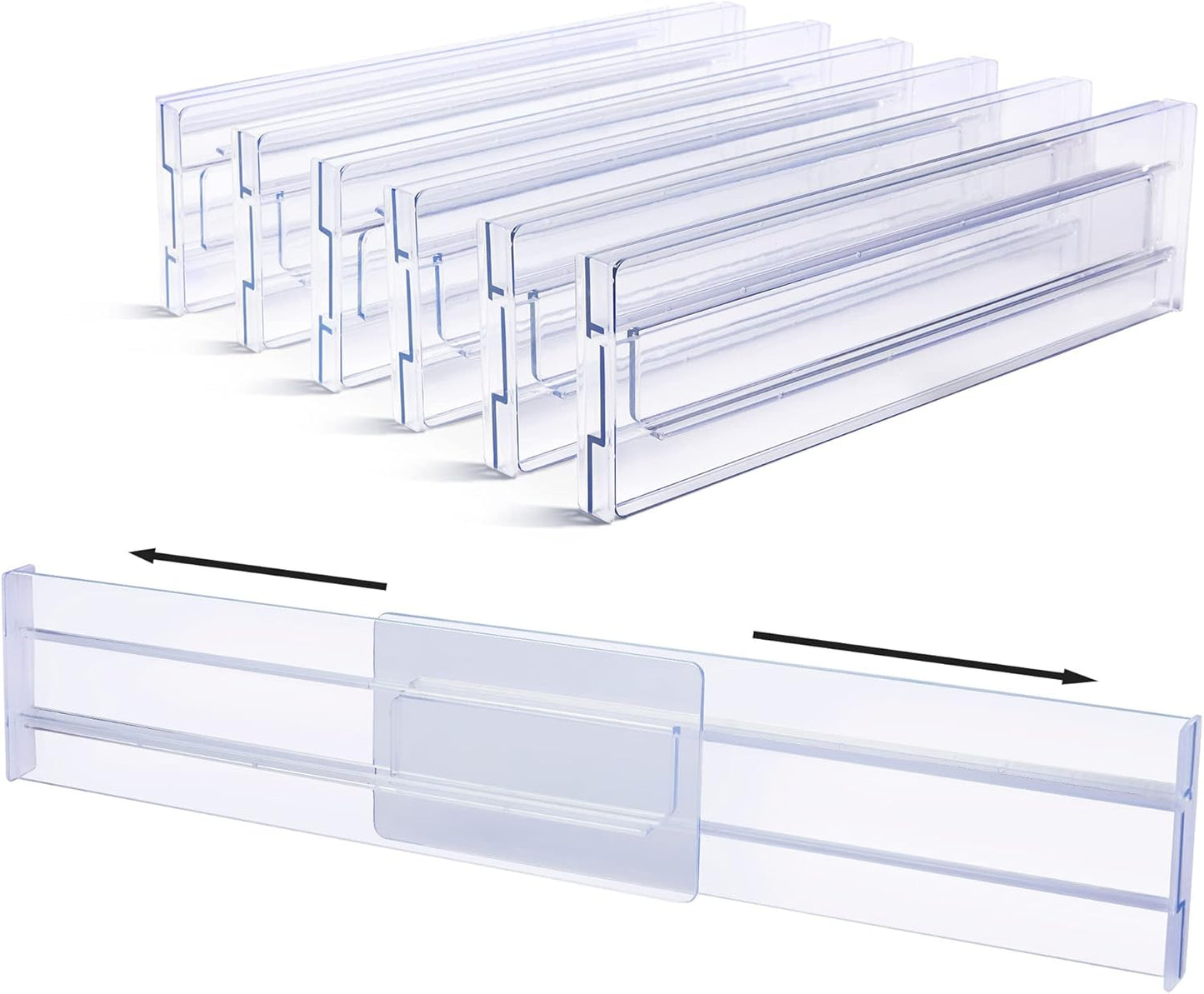 Drawer Dividers Organizers 6 Pack, Adjustable 3.14" High Expandable from 11-20.7" Drawer Organizer, Clear Drawers Separators for Office Kitchen Clothing Bedroom Bathroom Home organization