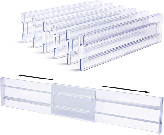 Drawer Dividers Organizers 6 Pack, Adjustable 3.14" High Expandable from 11-20.7" Drawer Organizer, Clear Drawers Separators for Office Kitchen Clothing Bedroom Bathroom Home organization
