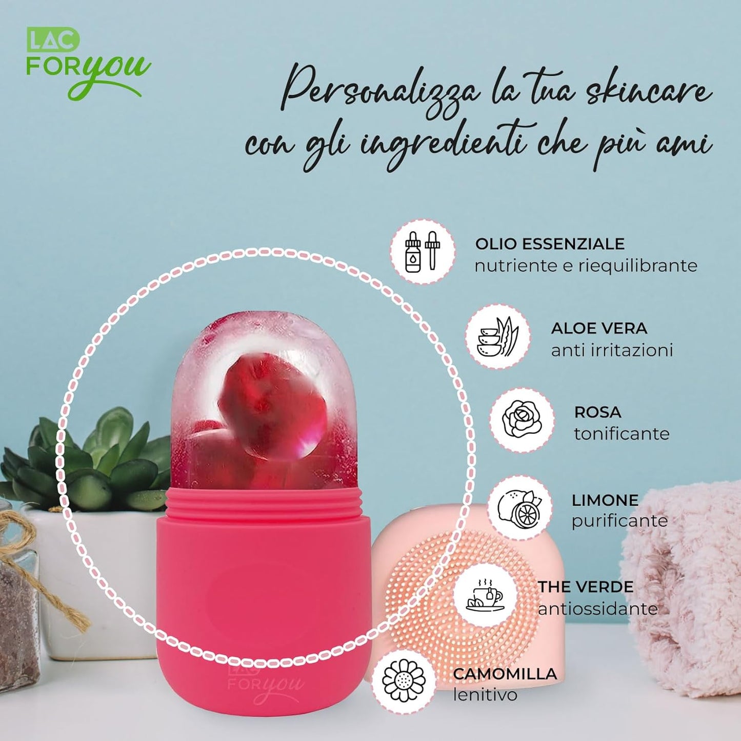 LAC FOR YOU Ice Roller Face – Ice Roller + Face Cleaning Brush – Skincare Accessories to Reduce Swelling and Shrink Pores