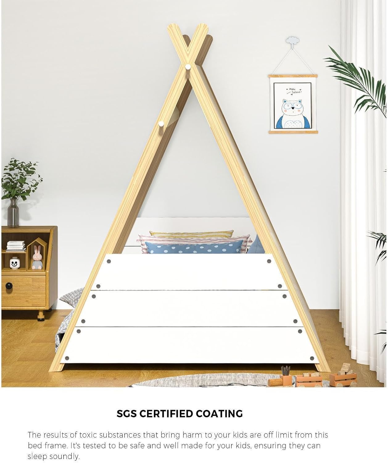 Oikiture Kids Bed Frame Single Size Bed Wooden Timber Mattress Platfrom