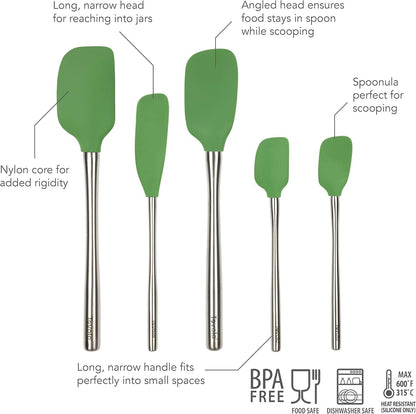 Tovolo Flex-Core Stainless Steel Handled Spatula Set of 5 for Meal Prep, Cooking, Baking, and More - Pesto