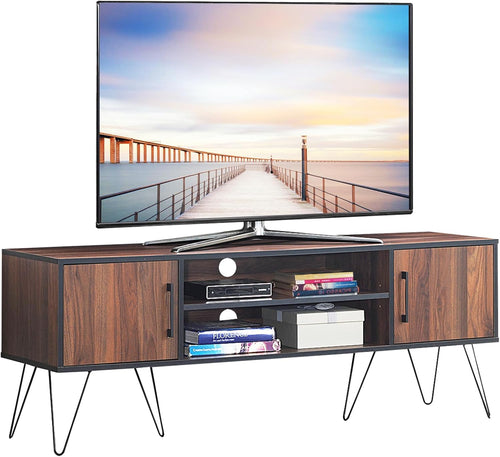 COSTWAY TV Stand Up to 60", TV Stand with 2 Doors, Cable Holes and Adjustable Shelf, TV Stand with Metal Legs for Living Room, Bedroom, 150 x 39 x 56 cm, Mrrone