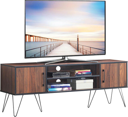 COSTWAY TV Stand Up to 60", TV Stand with 2 Doors, Cable Holes and Adjustable Shelf, TV Stand with Metal Legs for Living Room, Bedroom, 150 x 39 x 56 cm, Mrrone