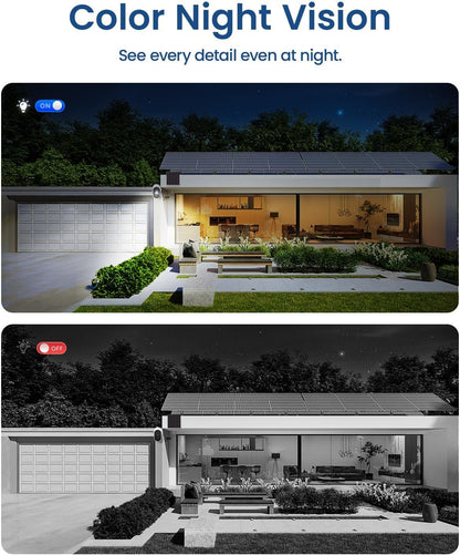 AOSU 2K Solar Security Cameras Wireless Outdoor, Solar Outdoor Camera for Home Security, WiFi Camera with Color Night Vision, PIR Human Detection, 2-Way Talk, IP66 Waterproof, Compatible with Alexa