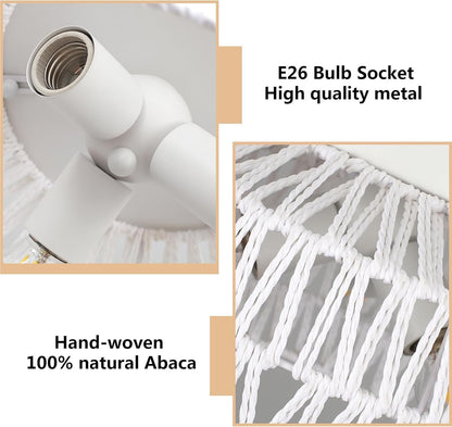 CWarmozy Semi Flush Mount 3-Light White Ceiling Light Fixture Boho Chandelier Light Fixtures Woven Rattan Small Chandelier for Dining Room Entryway Hallway Kitchen Island Dining Room Office