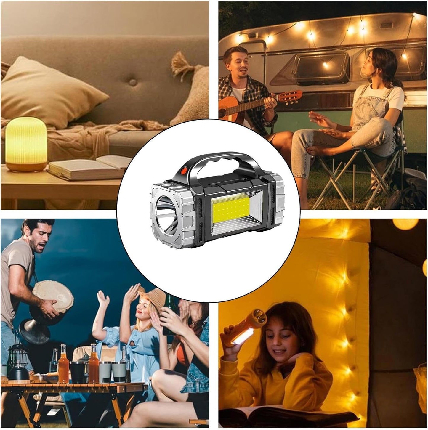 Generico Solar Flashlight, USB Rechargeable Waterproof Torch, Emergencies Power Bank, Rugged Outdoor Gear, Solar-Powered LEDs Light for Hiking, Camping, Survival, Travel, Work Situations