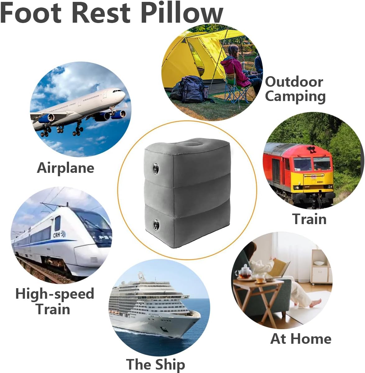 Baiao Inflatable Footrest Pillow for Airplane Travel, 3-Tier Height Adjustable for Sleeping, Suitable for Office, Home and Any Journey