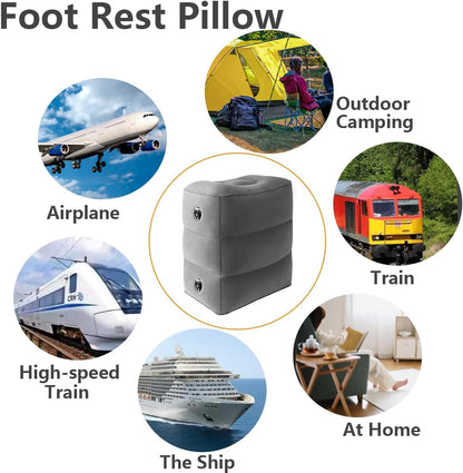 Baiao Inflatable Footrest Pillow for Airplane Travel, 3-Tier Height Adjustable for Sleeping, Suitable for Office, Home and Any Journey