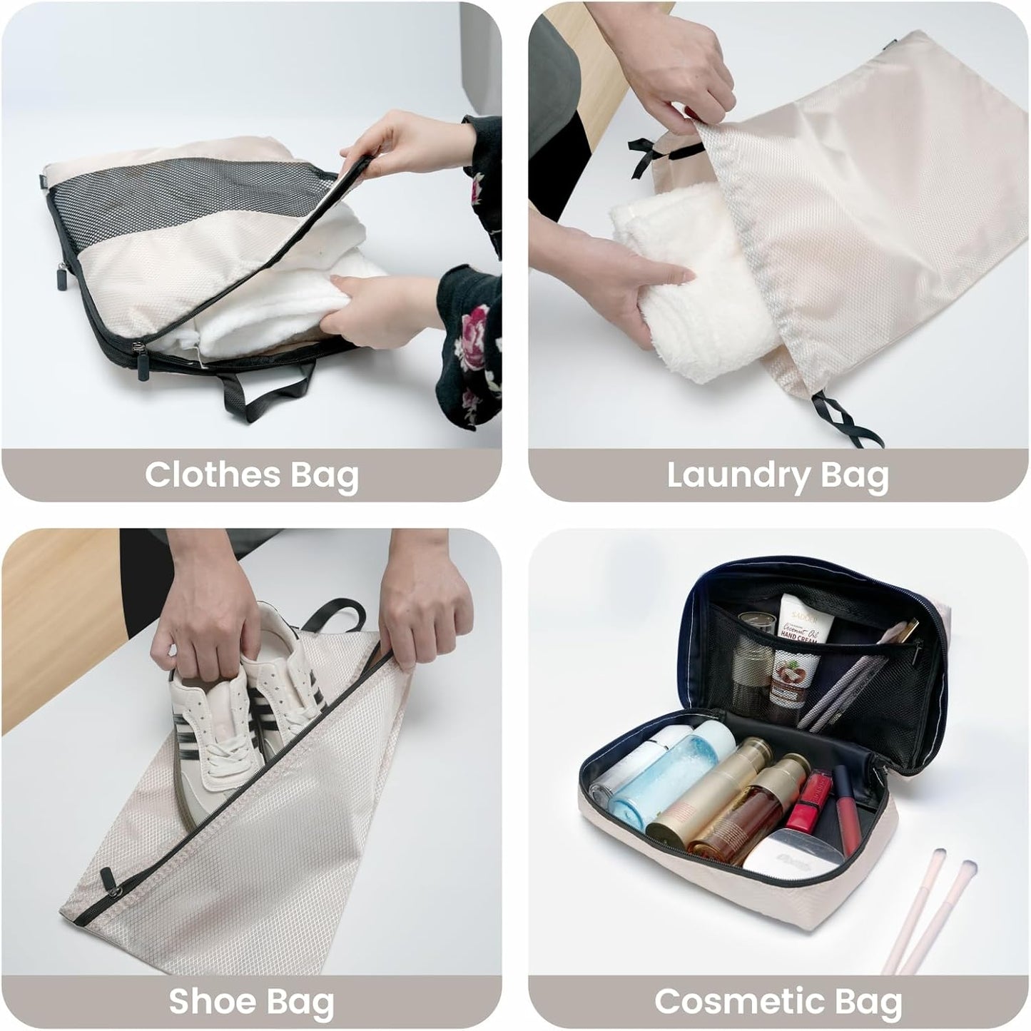 Carttiya Space-Saving Travel Suitcase Organizer Set, Waterproof Expandable Ultralight Compression Packing Cubes, Travel Suitcase Organizers, Travel Backpack Organizer, Cream White, 6 Pieces