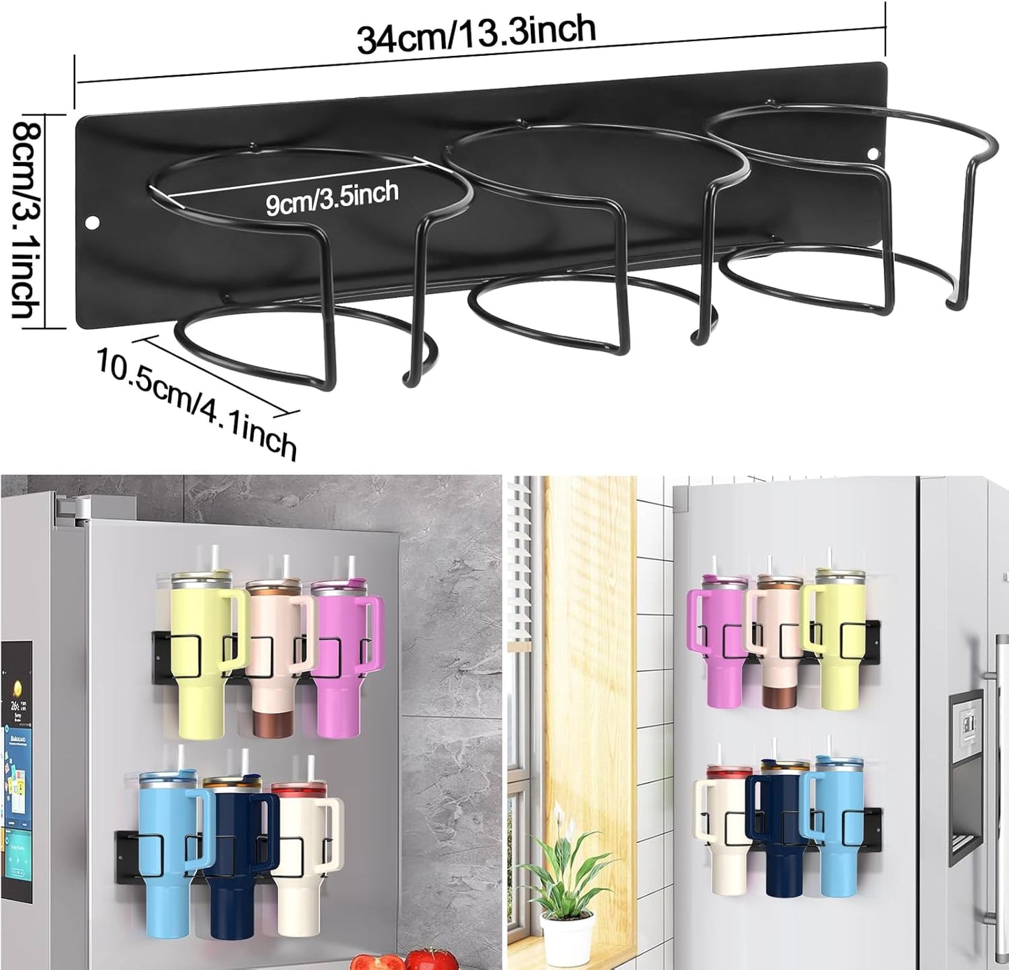 1 Pack, Magnetic Stanley Cup Holder, Stanley Cup Organizer, for refrigerators, ovens, Coffee Machines, 3 Cup Slots, Supports 10 lbs, Suitable for 40/30 oz Stanley, Gift