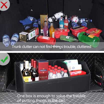 Car Trunk Organizer Multipurpose Leather Cargo Storage Box for Sedan SUV RV, Durable Collapsible Adjustable Auto Compartments Trunk Organiser (Black Solid-Small-Set of 2Pcs)