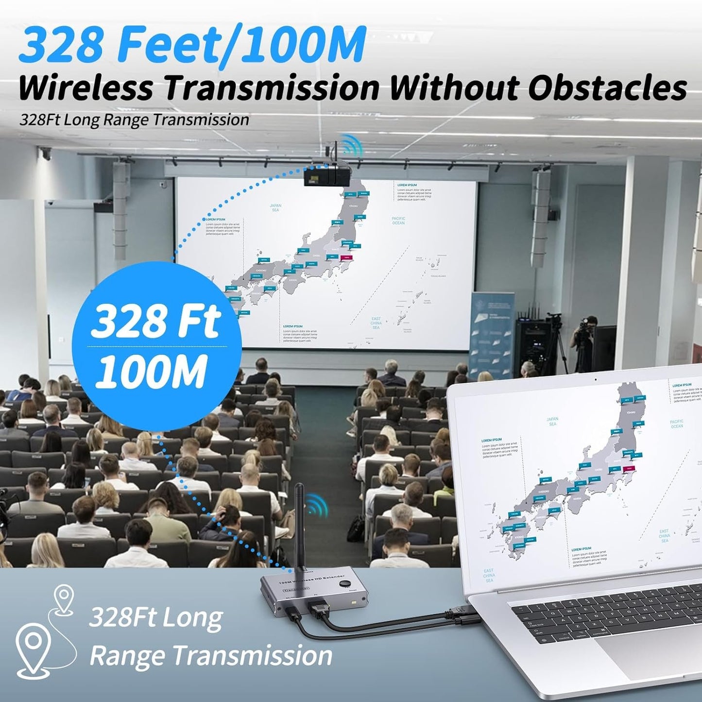 4K Wireless HDMI Transmitter and Receiver, 100m/328FT 5G Wrieless HDMI Extender Kit for Streaming Video and Audio to Monitor from Laptop/PC/TV