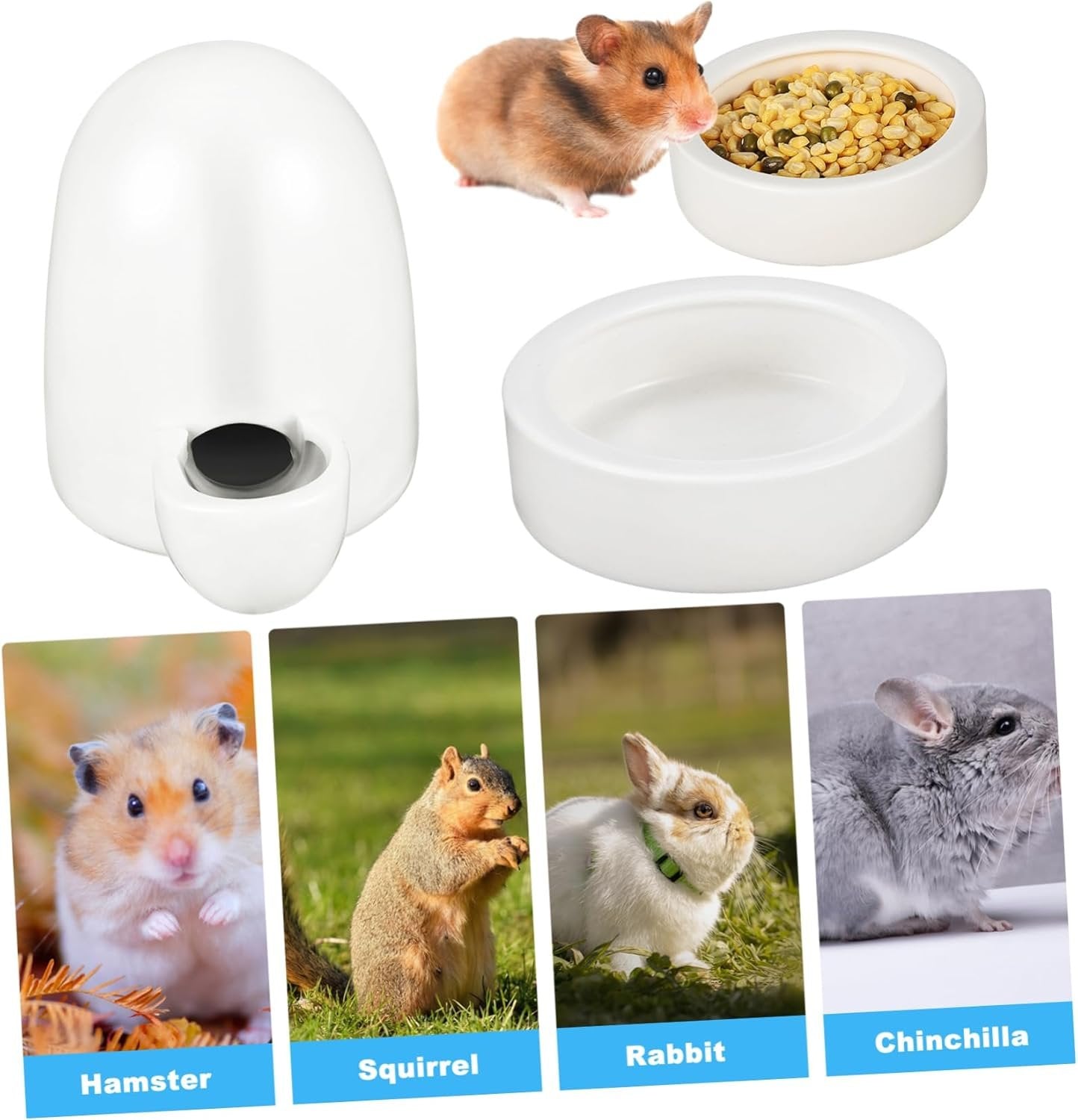 ERINGOGO 3Pcs Small Animal Feeding and Watering Set Durable Food Feeder Water Bottle for Hedgehog