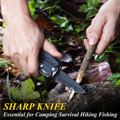 RoverTac Multitool Pocket Knife Tactical Camping Survival Knife Gifts for Men Dad Husband 18 in 1 Multi Tool Knife Pliers Scissors Saw Corkscrew 9-Pack Screwdrivers with Safety Lock and Nylon Sheath